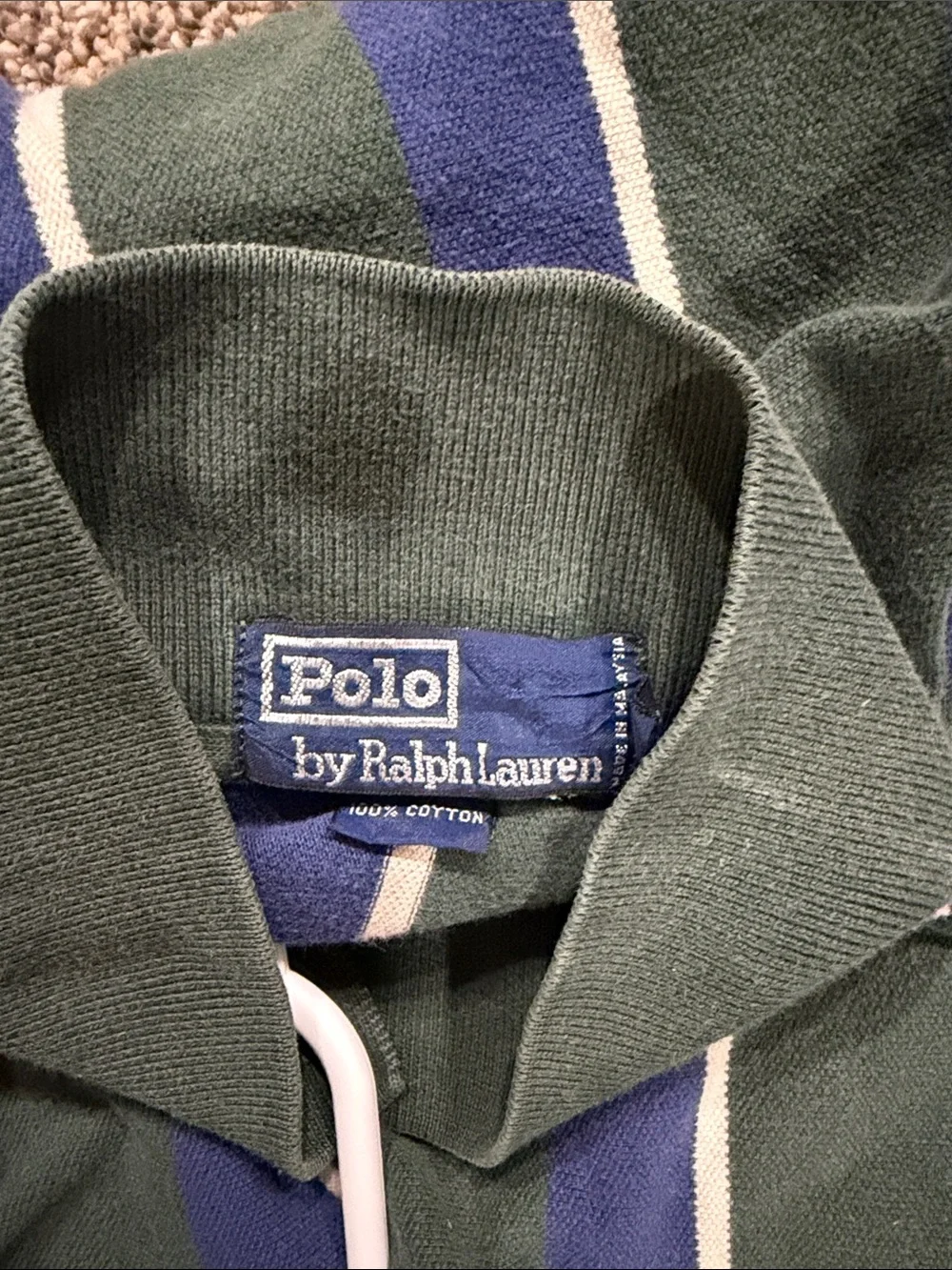 Ralph Lauren Striped Quarter-Zip Pullover in Green, Navy & White